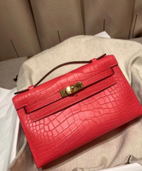 에르메스 미니 켈리백22 레드 금장 악어가죽